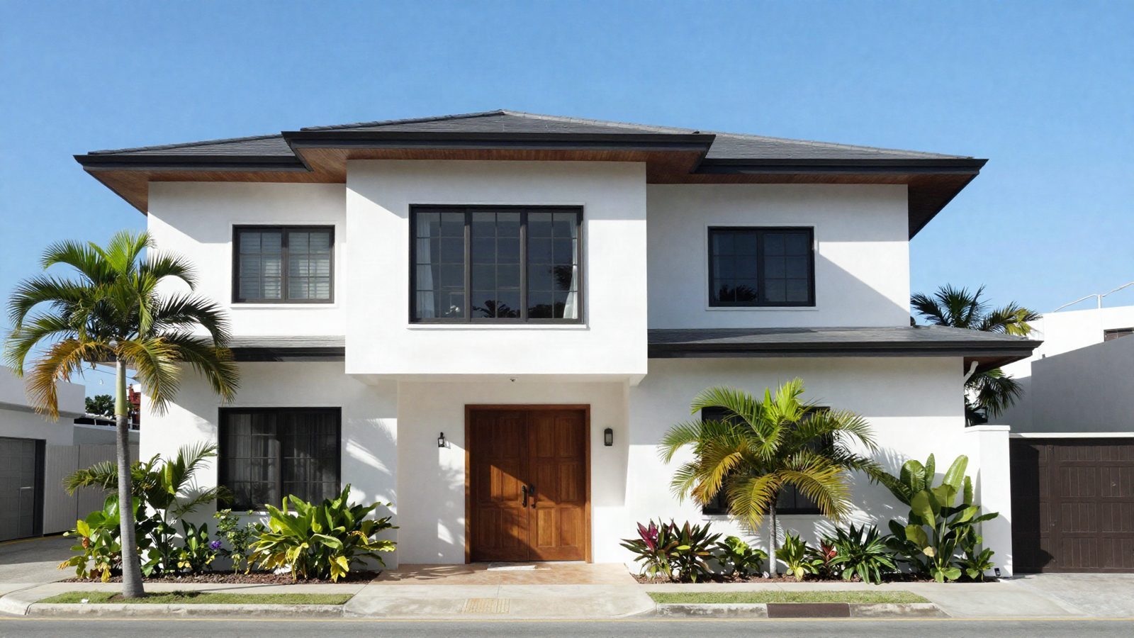 The front of the house, photographed square-on at eye level